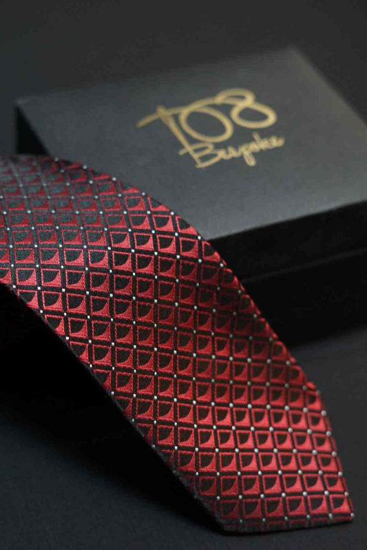 Red Geometric Patterned Necktie