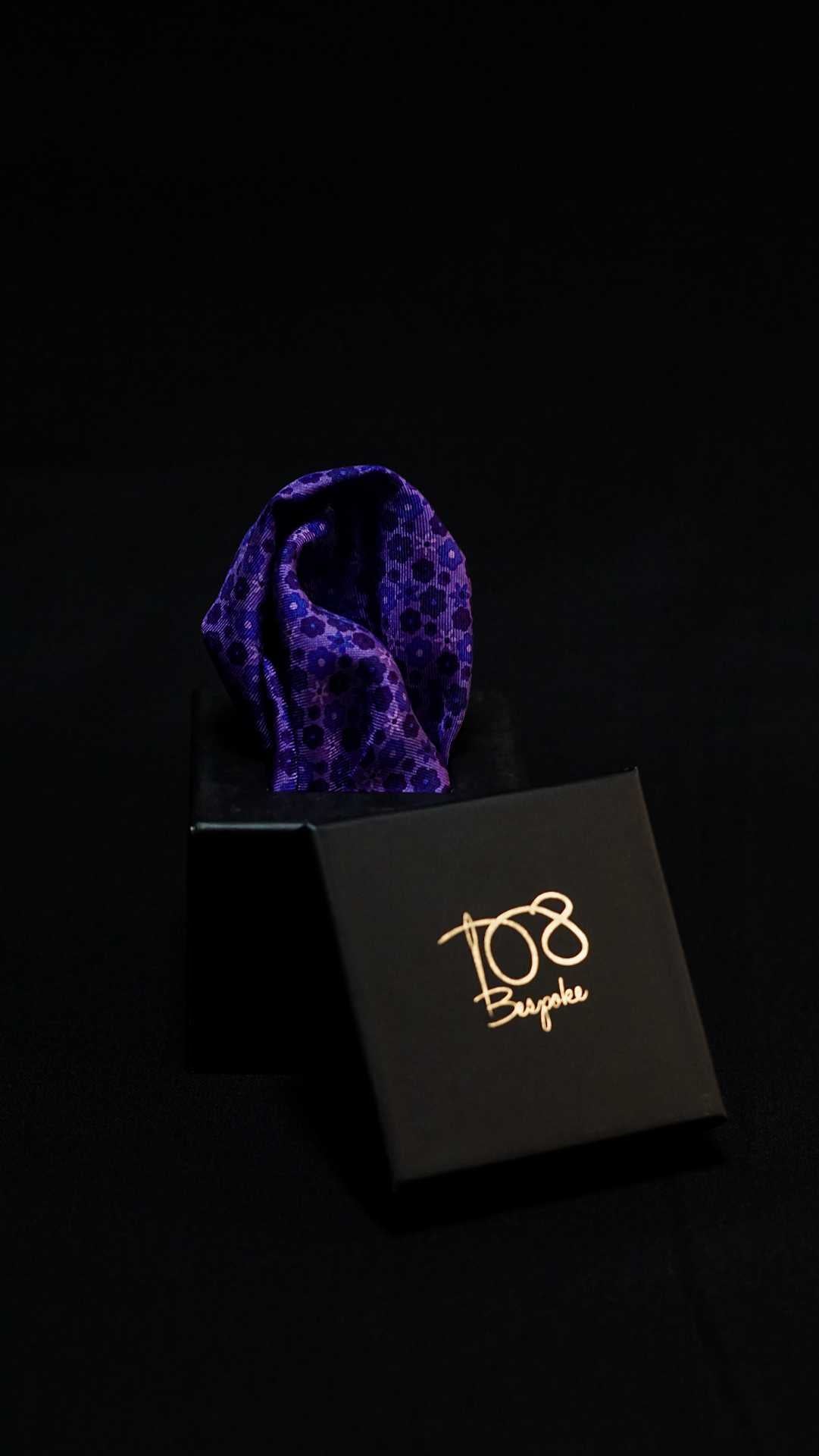 Purple Floral Printed Silk Pocket Square