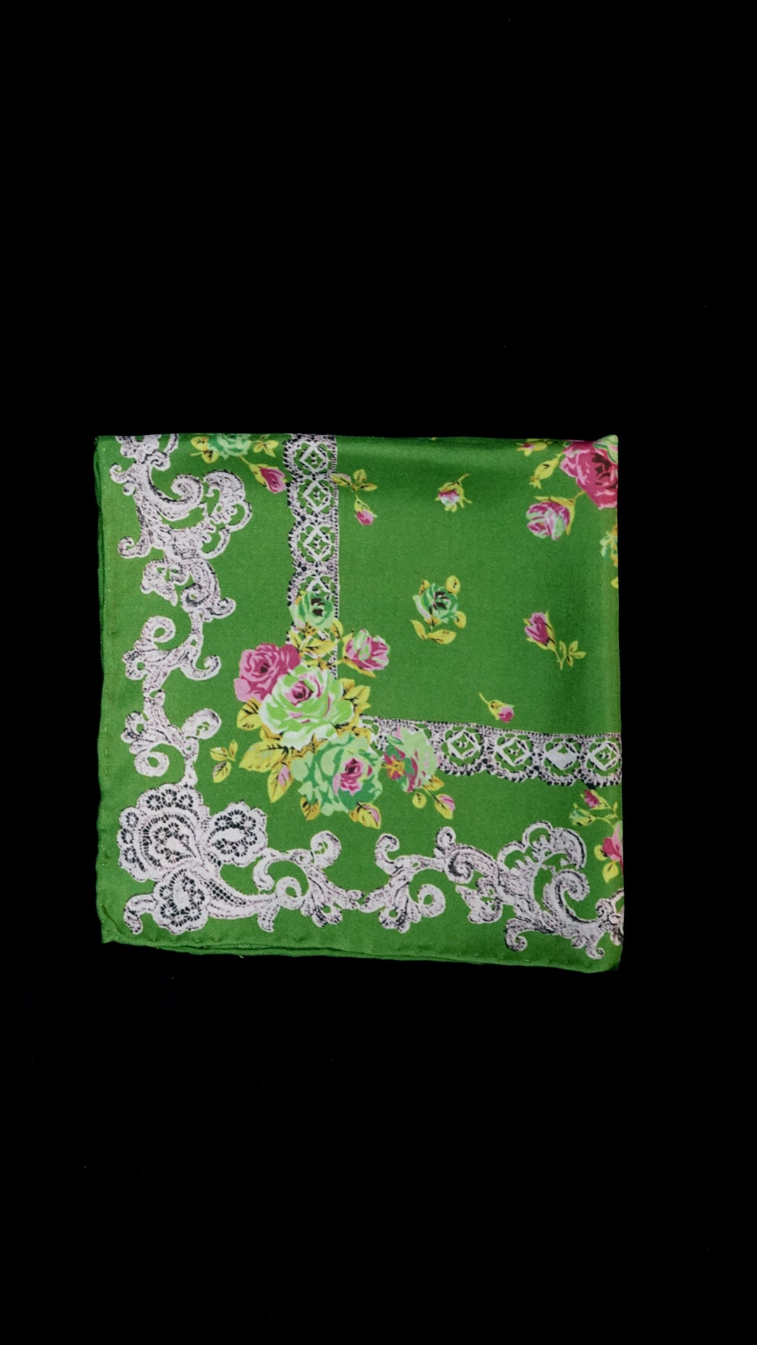 Green Floral Silk Pocket Square