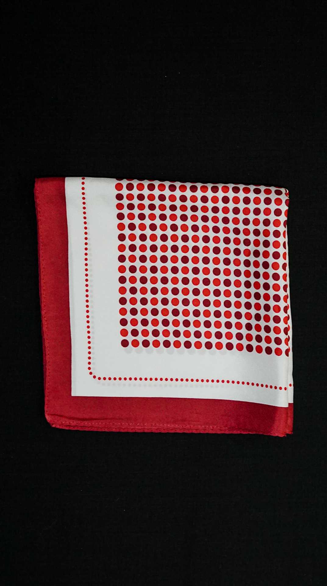 White Polka Dot Printed Pocket Square with Red Border