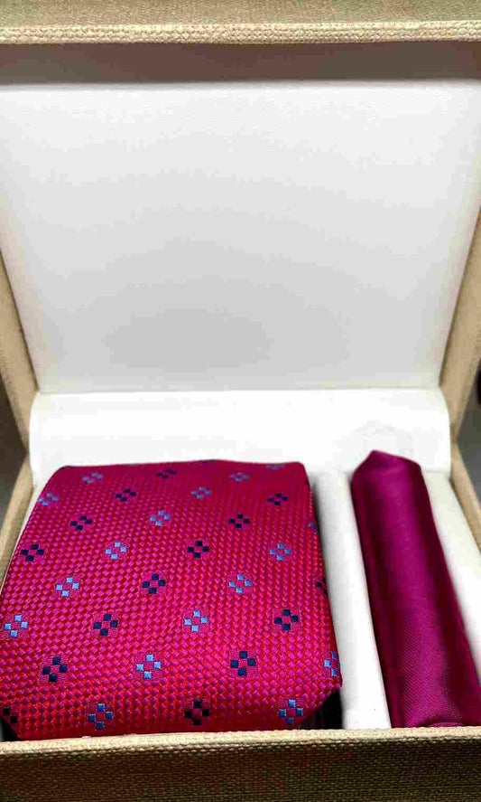 Fuschia Printed Neck Tie & Pocket Square Set