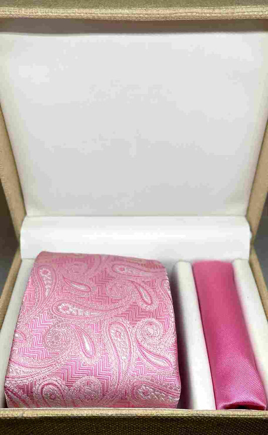 Taffy Pink Paisley Jacquard Printed Neck Tie & Pocket Square Set