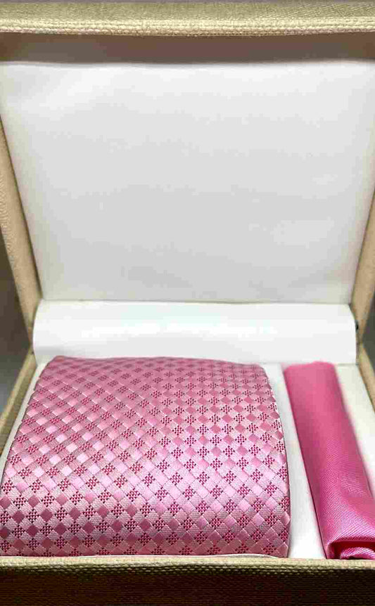 Blush Pink Textured Neck Tie & Pocket Square Set