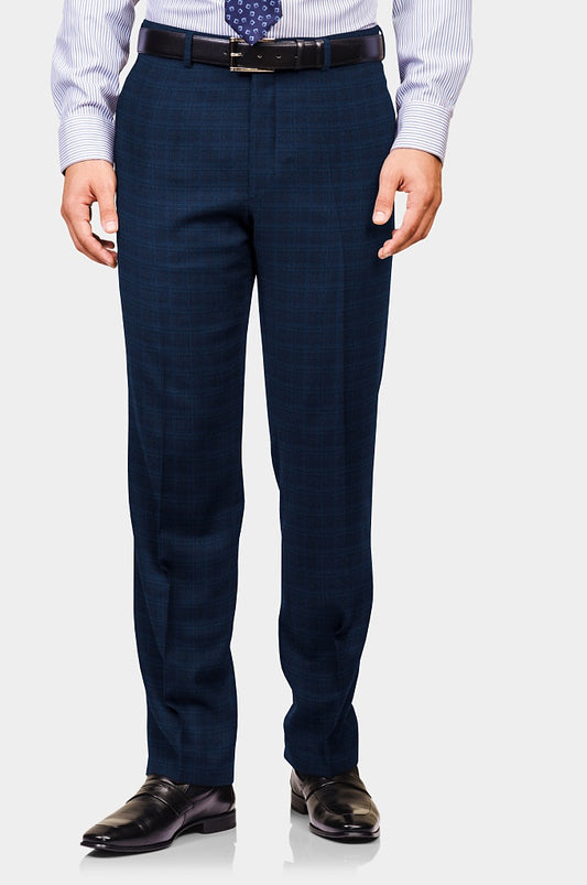 Dark Royal Blue Checkered Terry Wool Trousers