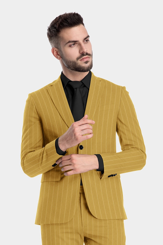 Yellow Wide Striped Executive Blazer