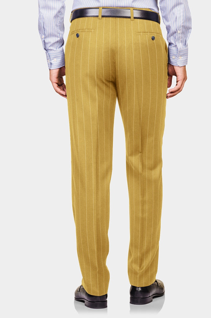 Yellow Wide Striped Terry Wool Trousers